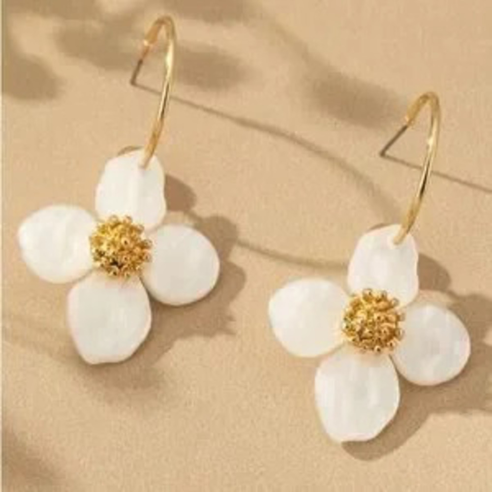 Flower Drop Earrings - White (7109)